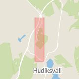 Karta som med röd fyrkant ramar in Bergsjövägen, Hudiksvall, Gävleborgs län