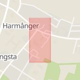 Karta som med röd fyrkant ramar in Harmånger, Strömsbruksvägen, Församlingshem, Nordanstig, Gävleborgs län