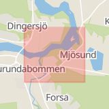 Karta som med röd fyrkant ramar in Mjösundsvägen, Sundsvall, Västernorrlands län