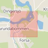 Karta som med röd fyrkant ramar in Mjösundsvägen, Njurunda, Sundsvall, Stationsgatan, Bondsjöstaden, Härnösand, Västernorrlands län