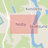 Karta som med röd fyrkant ramar in Kvissleby, Nolby, Sundsvall, Västernorrlands län