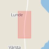 Karta som med röd fyrkant ramar in Lunde, Sundsvall, Västernorrlands län