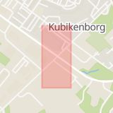 Karta som med röd fyrkant ramar in Kubikenborg, Sundsvall, Västernorrlands län