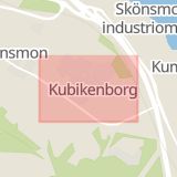 Karta som med röd fyrkant ramar in Skönsmon, Kubikenborgsgatan, Sundsvall, Västernorrlands län