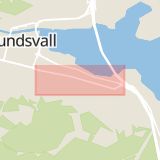 Karta som med röd fyrkant ramar in Björneborgsgatan, Sundsvall, Västernorrlands län