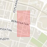 Karta som med röd fyrkant ramar in Stenstan, Nybrogatan, Bergsgatan, Sundsvall, Västernorrlands län