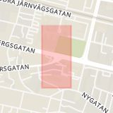 Karta som med röd fyrkant ramar in Oscarsgatan, Bergsgatan, Sundsvall, Västernorrlands län