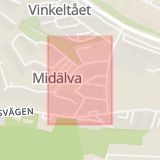 Karta som med röd fyrkant ramar in Midälvavägen, Nacksta, Sundsvall, Västernorrlands län