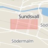 Karta som med röd fyrkant ramar in Kvissleby, Norra Järnvägsgatan, Stenstan, Västernorrland län, Västernorrlands län