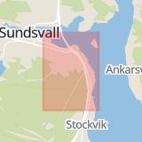 Karta som med röd fyrkant ramar in Sundsvall, Skönsmon, Västernorrlands län