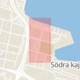 Karta som med röd fyrkant ramar in Inre Hamnen, Sundsvall, Västernorrlands län