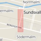 Karta som med röd fyrkant ramar in Skolhusallén, Stenstan, Sundsvall, Västernorrlands län