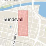 Karta som med röd fyrkant ramar in Bankgatan, Sundsvall, Västernorrland, Västernorrlands län