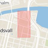 Karta som med röd fyrkant ramar in Kulturhuset, Stenstan, Sundsvall, Västernorrlands län