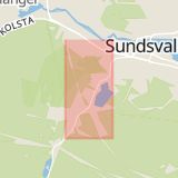 Karta som med röd fyrkant ramar in Sallyhillsvägen, Södermalm, Sidsjövägen, Sundsvall, Västernorrlands län