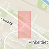 Karta som med röd fyrkant ramar in Bergsgatan, Bultgatan, Södermalm, Sundsvall, Västernorrlands län