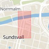 Karta som med röd fyrkant ramar in Sundsvall, Navet, Örnsköldsvik, Domsjö, Västernorrland län, Västernorrlands län