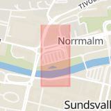 Karta som med röd fyrkant ramar in Norrmalm, Skepparegatan, Sundsvall, Västernorrlands län