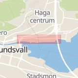 Karta som med röd fyrkant ramar in Heffners, Norrmalm, Sundsvall, Västernorrlands län