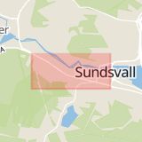 Karta som med röd fyrkant ramar in Stenstan, Sundsvall, Bergsgatan, Västernorrlands län