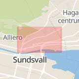 Karta som med röd fyrkant ramar in Tivolivägen, Haga, Birsta, Sundsvall, Västernorrlands län