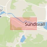 Karta som med röd fyrkant ramar in Bergsgatan, Stenstan, Sundsvall, Västernorrlands län