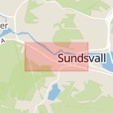 Karta som med röd fyrkant ramar in Sundsvall, Bergsgatan, Västernorrlands län