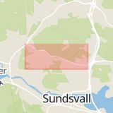 Karta som med röd fyrkant ramar in Hulivägen, Bosvedjan, Sundsvall, Västernorrlands län