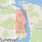 Karta som med röd fyrkant ramar in Tunadal, Johannedalsvägen, Sundsvall, Västernorrlands län