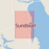 Karta som med röd fyrkant ramar in Sundsvalls Kommun, Sundsvall, Västernorrlands län