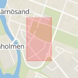 Karta som med röd fyrkant ramar in Örnsköldsvik, Franzéngatan, Härnösand, Västernorrlands län