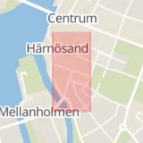 Karta som med röd fyrkant ramar in Strandgatan, Örnsköldsvik, Västra Kyrkogatan, Härnösand, Norra Ådalsvägen, Skogsbackavägen, Sollefteå, Västernorrlands län