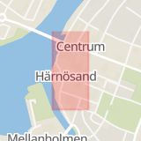 Karta som med röd fyrkant ramar in Stora Torget, Härnösand, Västernorrlands län