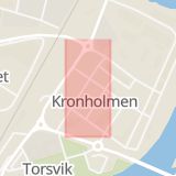 Karta som med röd fyrkant ramar in Kronholmen, Härnösand, Västernorrlands län