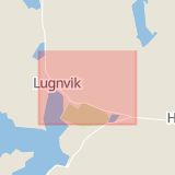 Karta som med röd fyrkant ramar in Lugnvik, Lugnviksvägen, Kramfors, Västernorrlands län