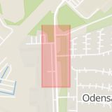 Karta som med röd fyrkant ramar in Mönstervägen, Odenskogsvägen, Odensala, Östersund, Jämtlands län
