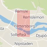 Karta som med röd fyrkant ramar in Kungsgatan, Sollefteå, Västernorrlands län