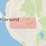 Karta som med röd fyrkant ramar in Östersund, Stuguvägen, Jämtlands län