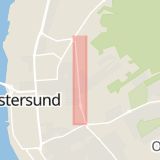 Karta som med röd fyrkant ramar in Brunflo, Genvägen, Karlslund, Högsta, Hagvägen, Krondikesvägen, Marielund, Östersund, Jämtlands län