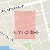Karta som med röd fyrkant ramar in Skolgatan, Örnsköldsvik, Västernorrlands län