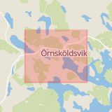 Karta som med röd fyrkant ramar in Strandvägen, Jämtland, Örnsköldsvik, Västernorrlands län