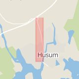 Karta som med röd fyrkant ramar in Fabriksvägen, Husum, Örnsköldsvik, Västernorrlands län