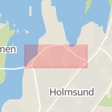 Karta som med röd fyrkant ramar in Holmsund, Storgatan, Umeå, Västerbottens län