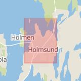 Karta som med röd fyrkant ramar in Holmsundsvägen, Lövön, Umeå, Västerbottens län