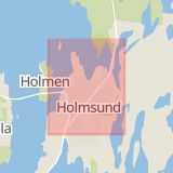 Karta som med röd fyrkant ramar in Holmsundsvägen, Högsta, Umeå, Västerbottens län