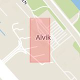 Karta som med röd fyrkant ramar in Flygplatsvägen, Alvik, Umeå, Västerbottens län