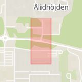 Karta som med röd fyrkant ramar in Ålidbacken, Terapivägen, Umeå, Västerbottens län