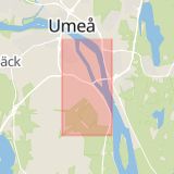 Karta som med röd fyrkant ramar in Norra Obbolavägen, Umeå, Västerbottens län