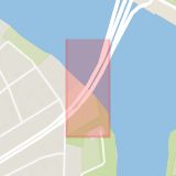Karta som med röd fyrkant ramar in Strandpromenaden, Kyrkbron, Umeå, Västerbottens län