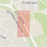 Karta som med röd fyrkant ramar in Fridhem, Berghem, Universitetsområdet, Umeå, Västerbottens län